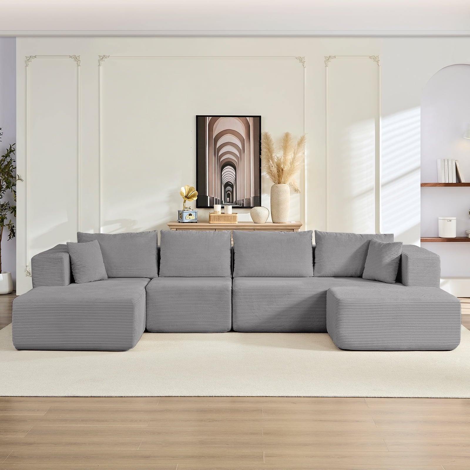 Mjkone 135'' Modular L/U-Shaped Sectional Sofa,Oversized Cloud Floor Sofa Set for Living Room,No Assembly Couches and Sofas,