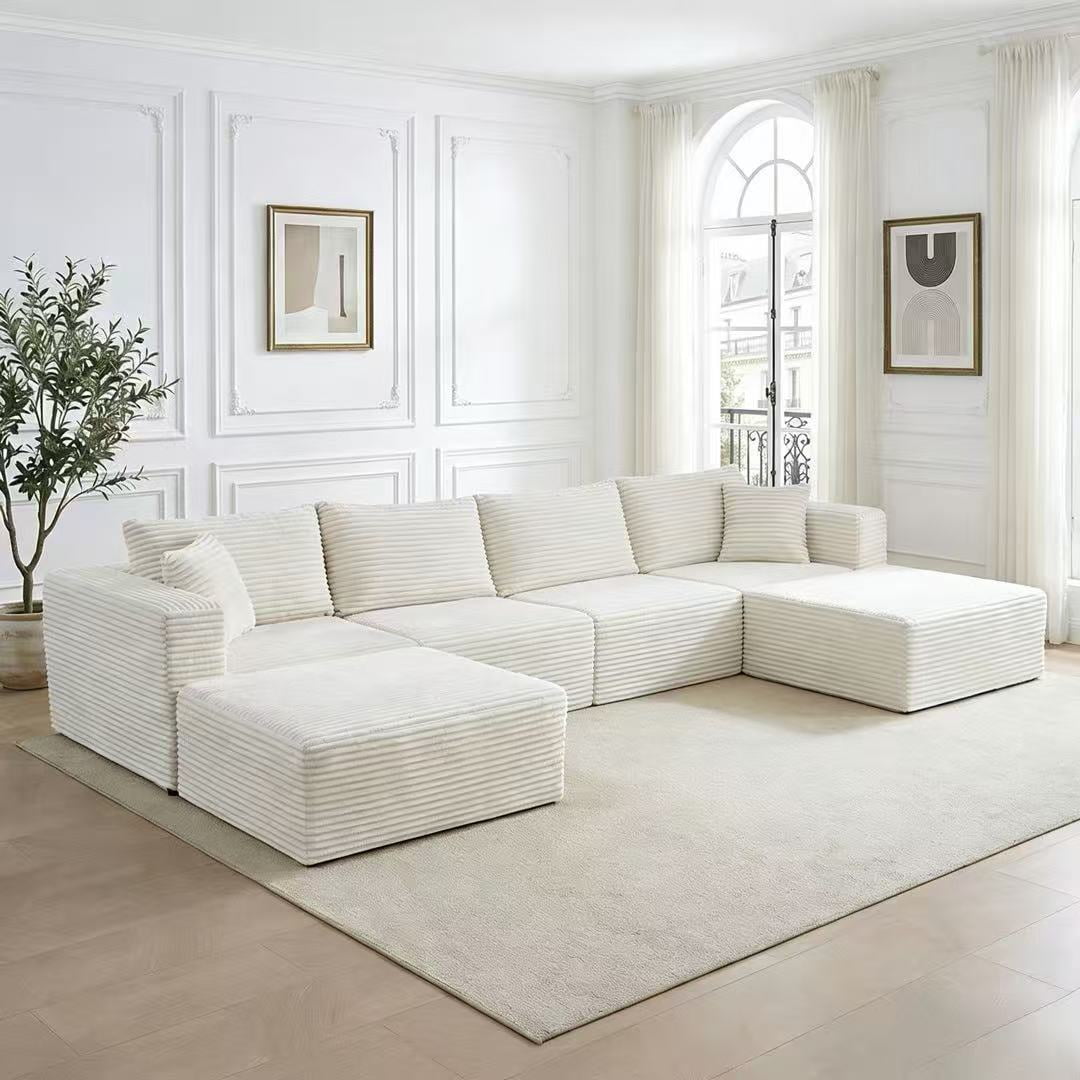 Mjkone 117" Modular Sectional Sofa,Oversized L Shaped Cloud Sectional Couch,Corduroy 4 Seater Couches and Sofas for Living Room,