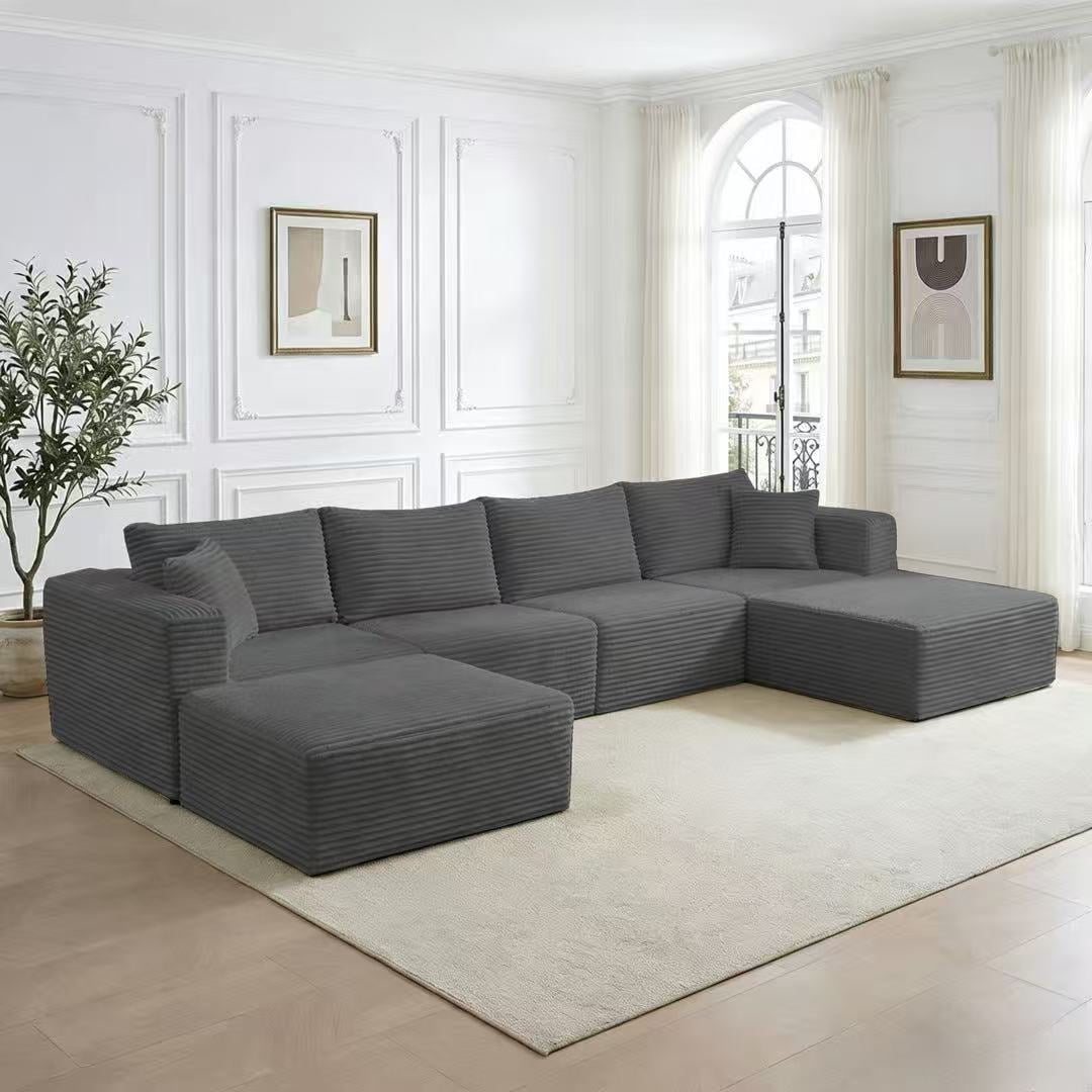 Mjkone 117" Modular Sectional Sofa,Oversized L Shaped Cloud Sectional Couch,Corduroy 4 Seater Couches and Sofas for Living Room,