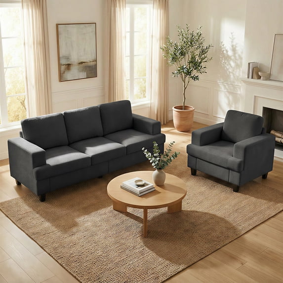 Mjkone 2-Piece Living Room Furniture Sets, Chenille Couch and Loveseat Set, Modern Sectional Sofa Sets for Living Room, Apartment,