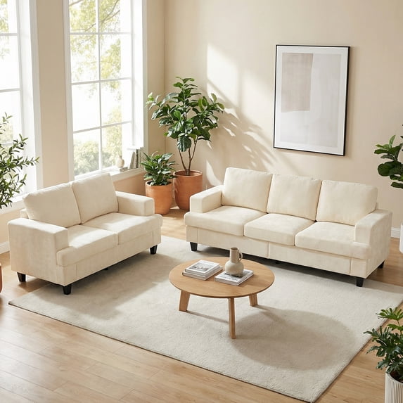 Mjkone 2-Piece Living Room Furniture Sets, Chenille Couch and Loveseat Set, Modern Sectional Sofa Sets for Living Room, Apartment,