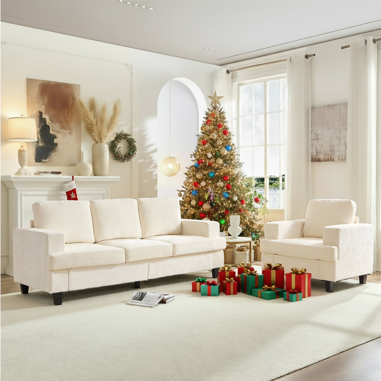 Mjkone 2-Piece Living Room Furniture Sets, Chenille Couch and Loveseat Set, Modern Sectional Sofa Sets for Living Room, Apartment,