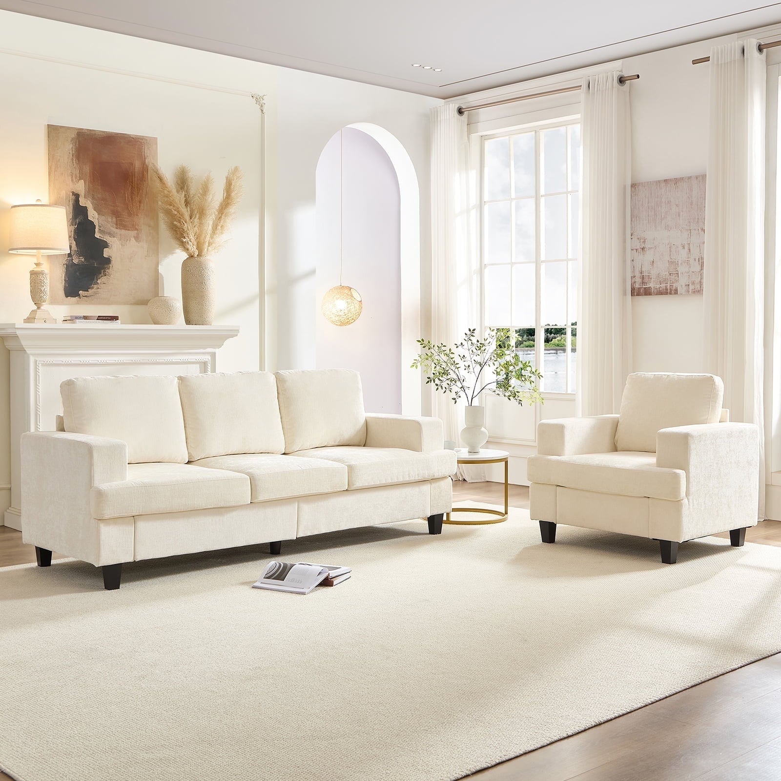 Mjkone 2-Piece Living Room Furniture Sets, Chenille Couch and Loveseat Set, Modern Sectional Sofa Sets for Living Room, Apartment, 3-Seater + Loveseat,