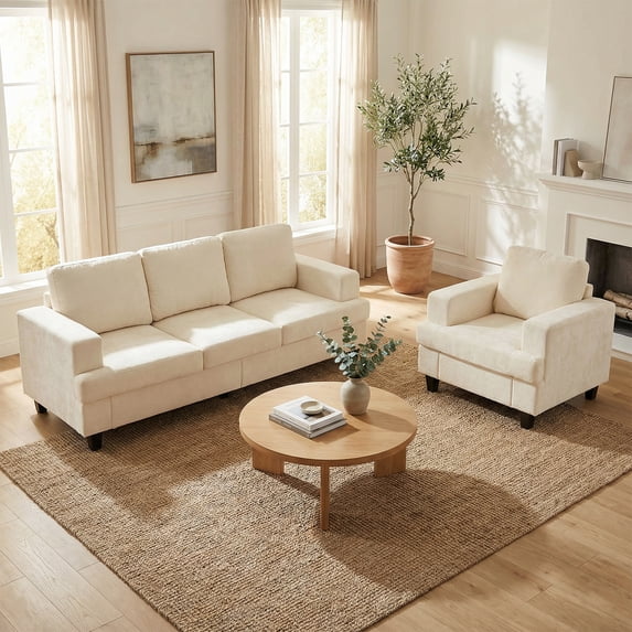 Mjkone 2-Piece Living Room Furniture Sets, Chenille Couch and Loveseat Set, Modern Sectional Sofa Sets for Living Room, Apartment,