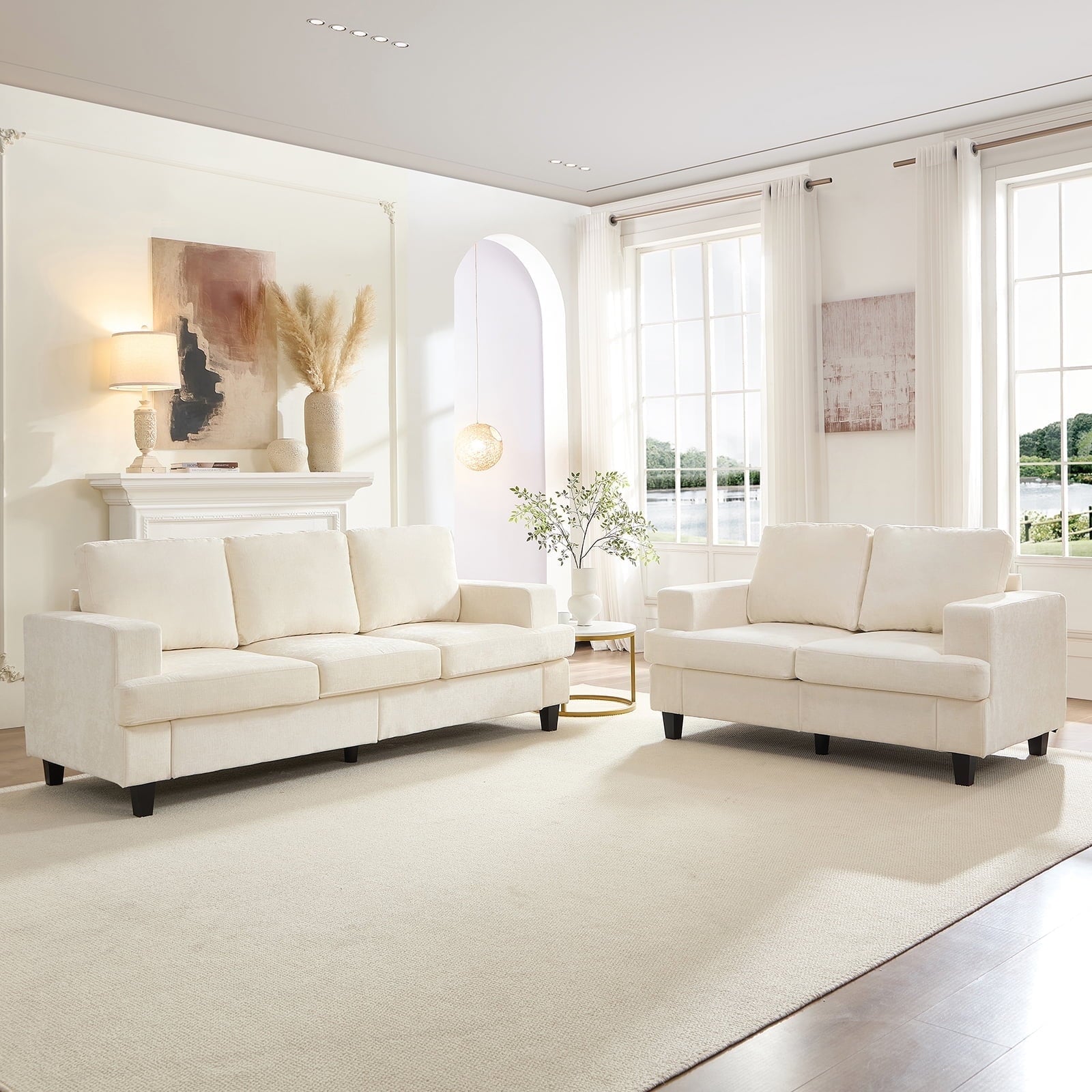 Mjkone 2-Piece Living Room Furniture Sets, Chenille Couch and Loveseat Set, Modern Sectional Sofa Sets for Living Room, Apartment, 3-Seater + Loveseat,