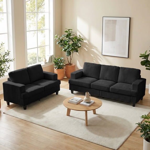 Mjkone 2-Piece Living Room Furniture Sets, Chenille Couch and Loveseat Set, Modern Sectional Sofa Sets for Living Room, Apartment,