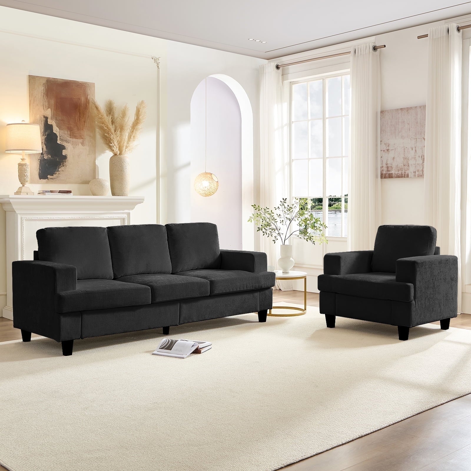 Mjkone 2-Piece Living Room Furniture Sets, Chenille Couch and Loveseat Set, Modern Sectional Sofa Sets for Living Room, Apartment, 3-Seater + Loveseat,