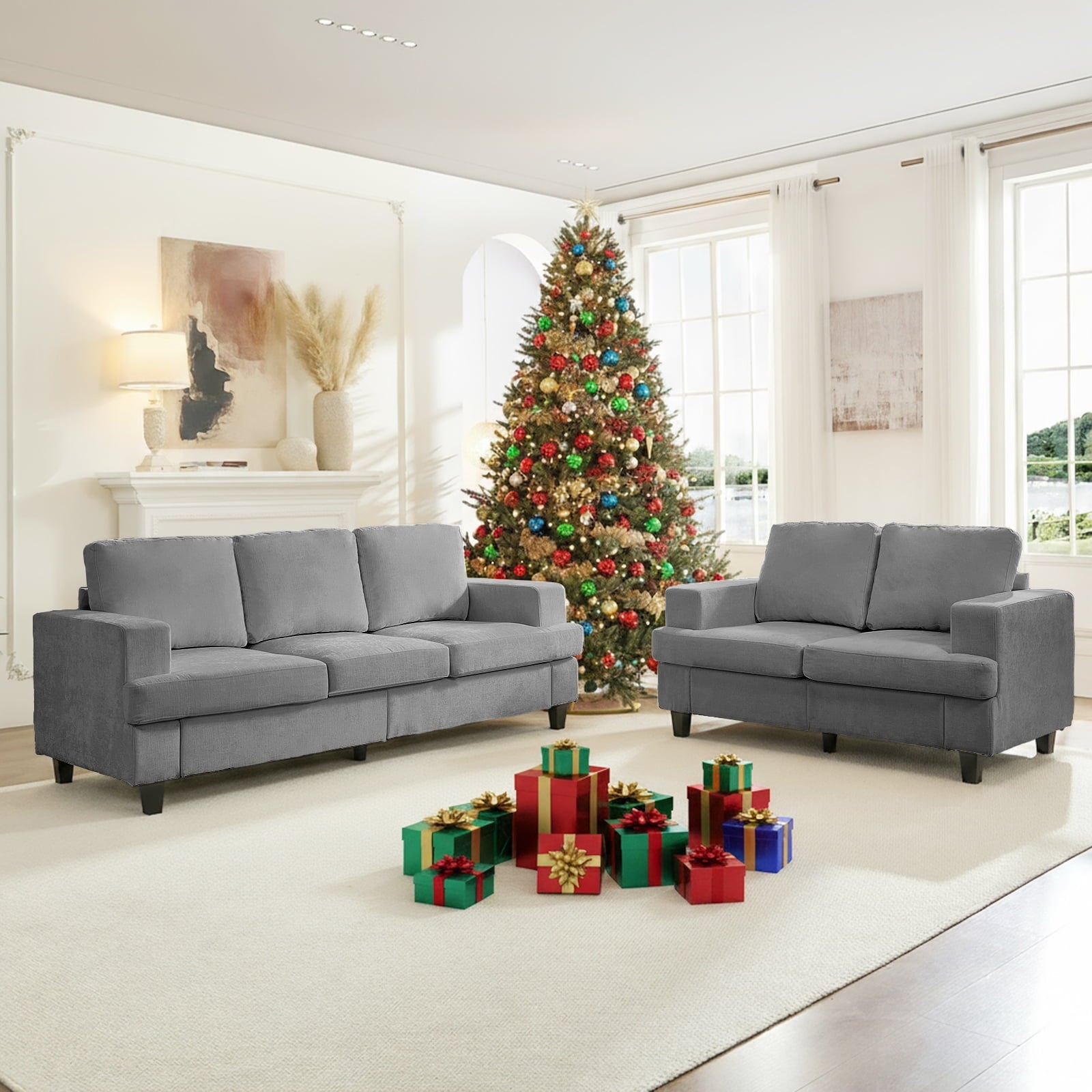 Mjkone 2-Piece Living Room Furniture Sets, Chenille Couch and Loveseat Set, Modern Sectional Sofa Sets for Living Room, Apartment,