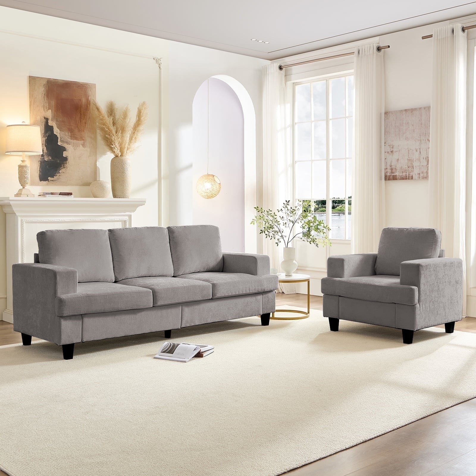 Mjkone 2-Piece Living Room Furniture Sets, Chenille Couch and Loveseat Set, Modern Sectional Sofa Sets for Living Room, Apartment, 3-Seater + Loveseat,