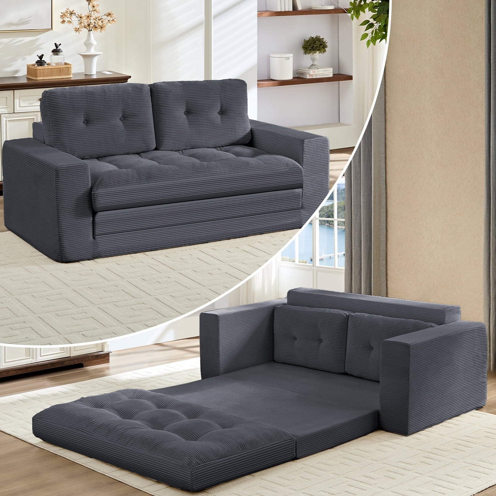 Mjkone 2 in 1 Convertible Sofa Bed,Loveseat Sleeper Sofa bed,Folding Floor Couch for Small Speace,
