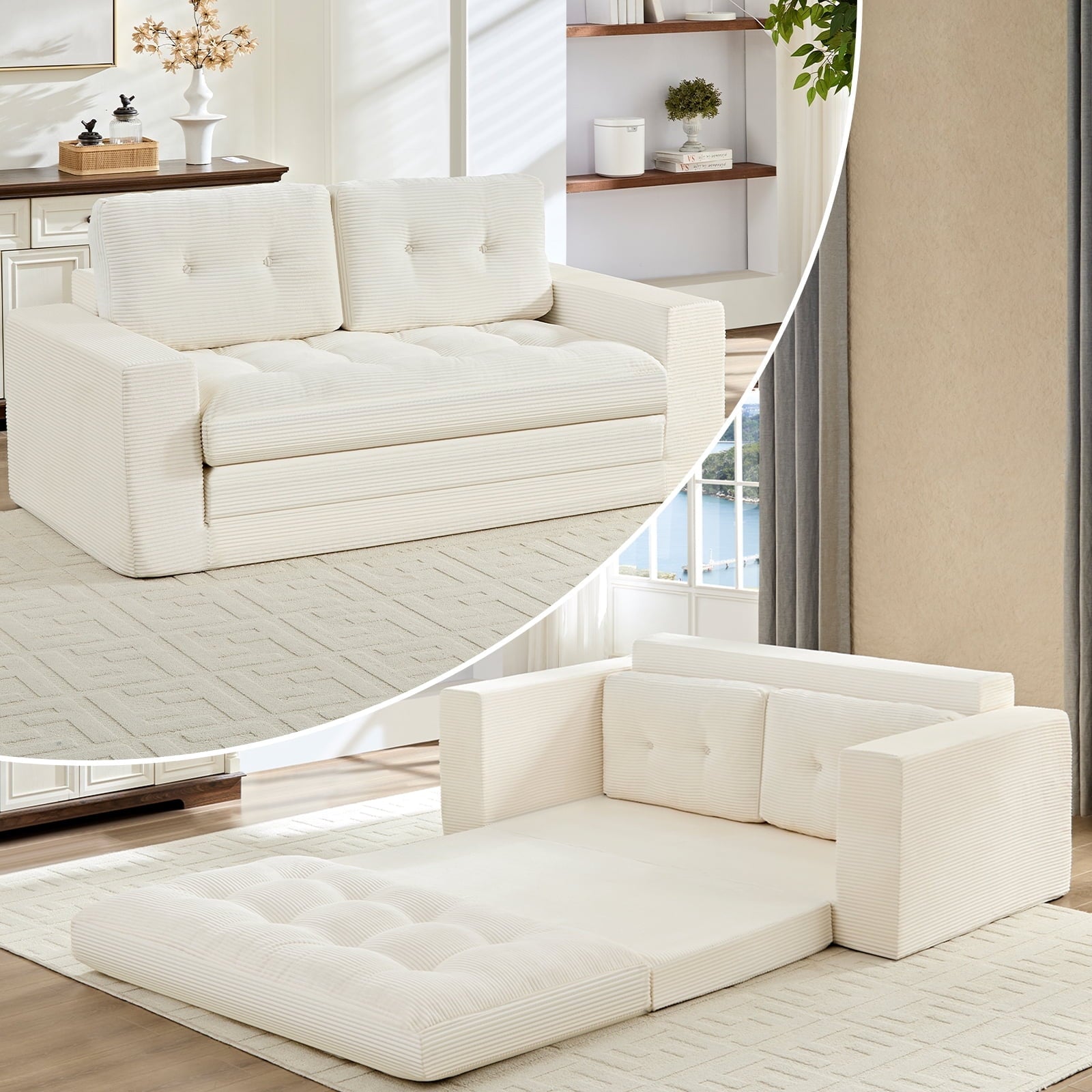 Mjkone 2 in 1 Convertible Sofa Bed,Loveseat Sleeper Sofa bed,Folding Floor Couch for Small Speace,