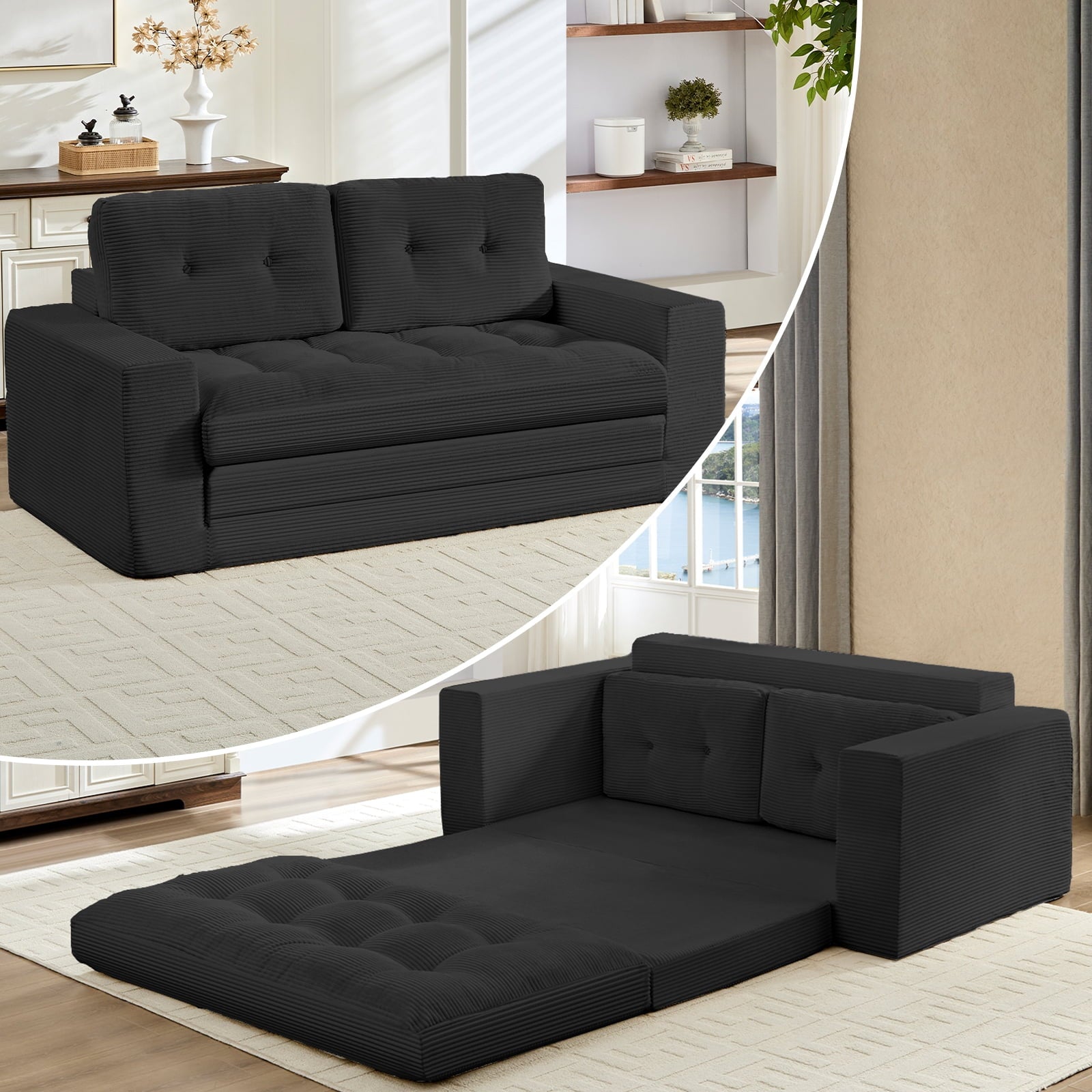 Mjkone 2 in 1 Convertible Sofa Bed,Loveseat Sleeper Sofa bed,Folding Floor Couch for Small Speace,
