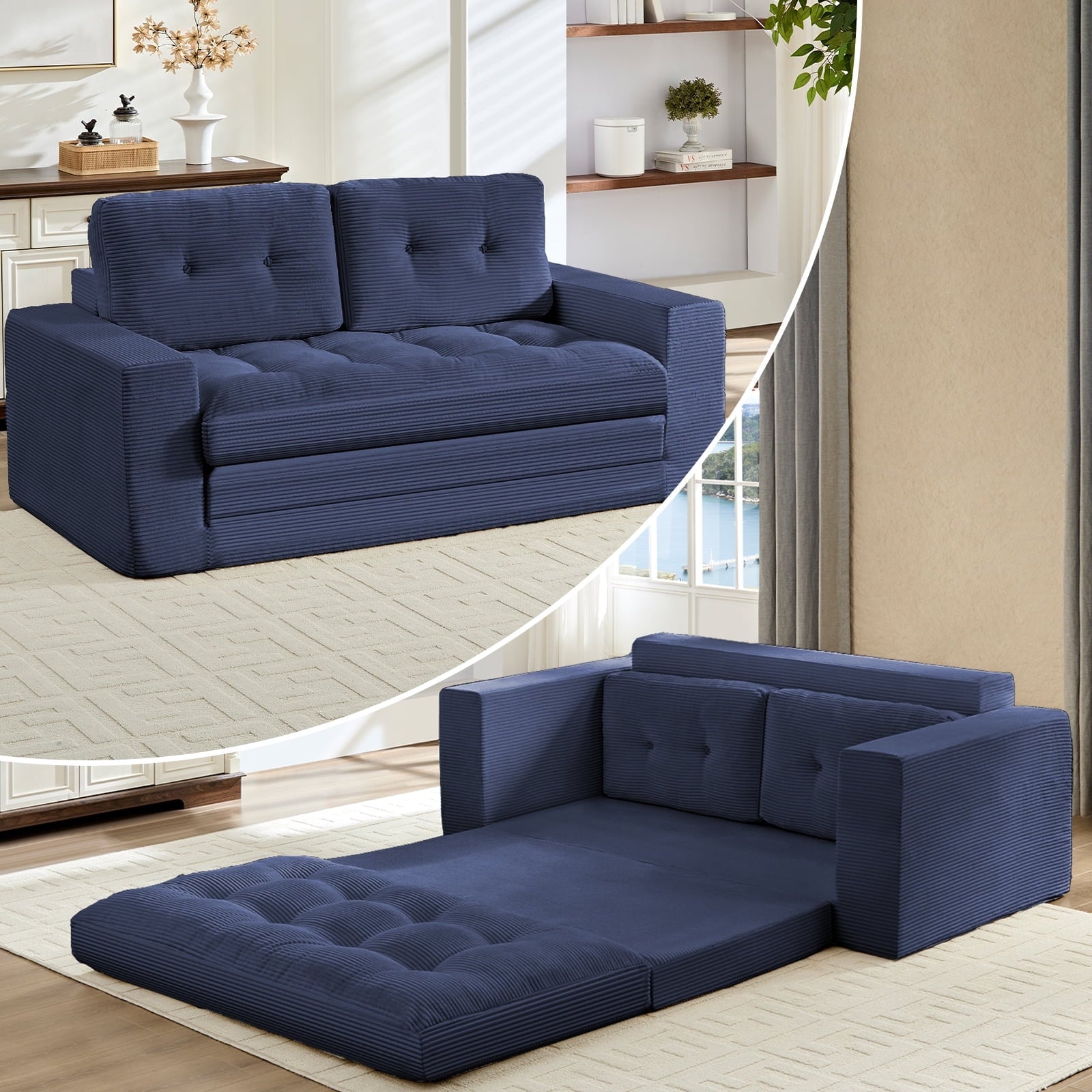Mjkone 2 in 1 Convertible Sofa Bed,Loveseat Sleeper Sofa bed,Folding Floor Couch for Small Speace,