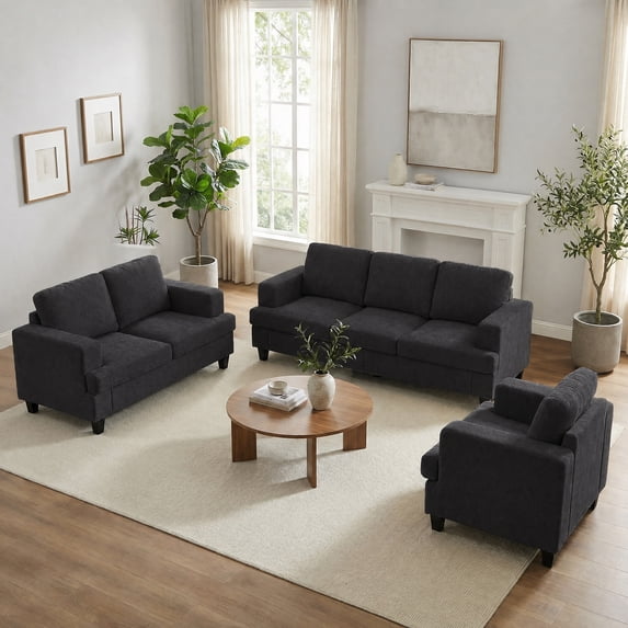 Mjkone 2-Piece Living Room Furniture Sets, Chenille Couch and Loveseat Set, Modern Sectional Sofa Sets for Living Room, Apartment,