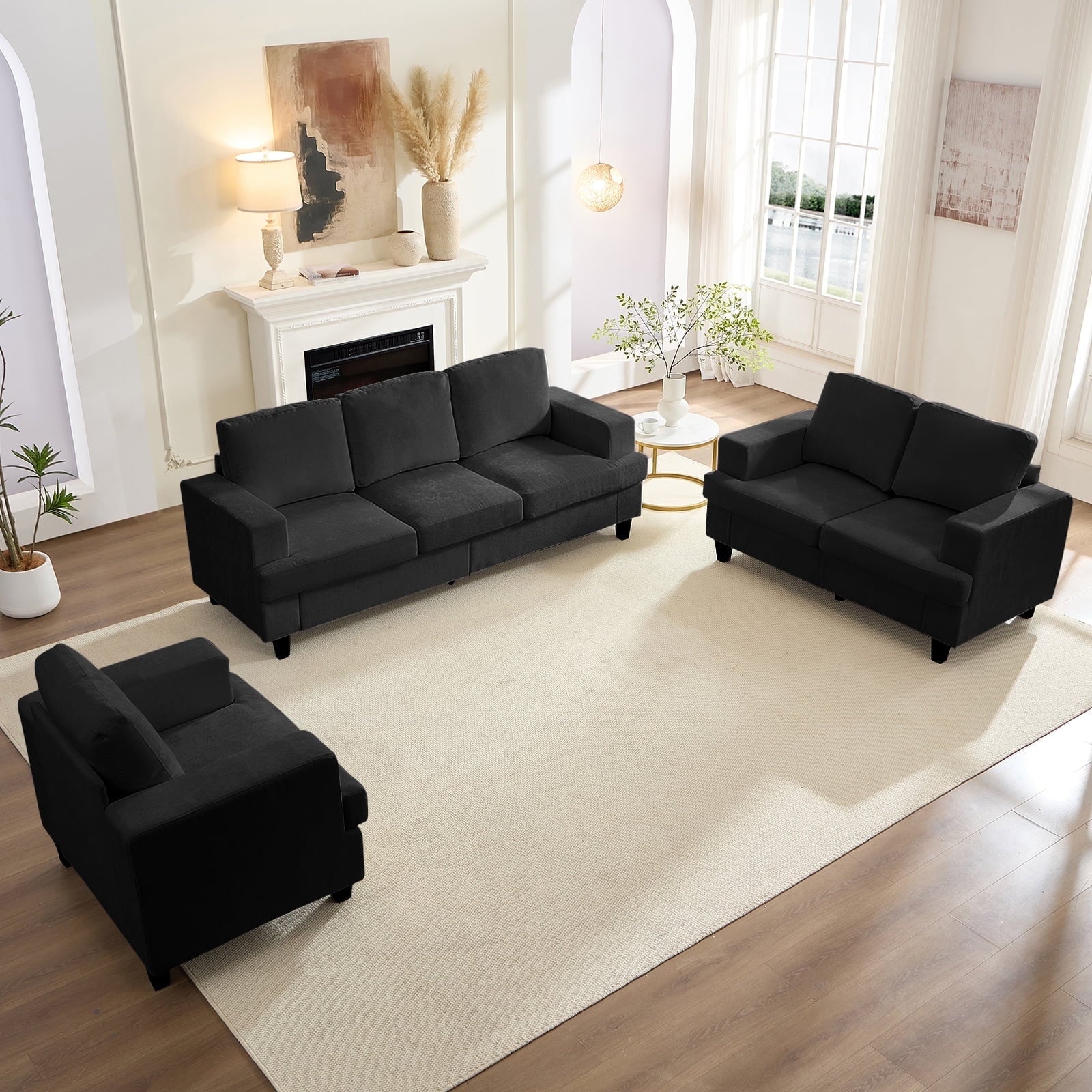 Mjkone 2-Piece Living Room Furniture Sets, Chenille Couch and Loveseat Set, Modern Sectional Sofa Sets for Living Room, Apartment, 3-Seater + Loveseat,