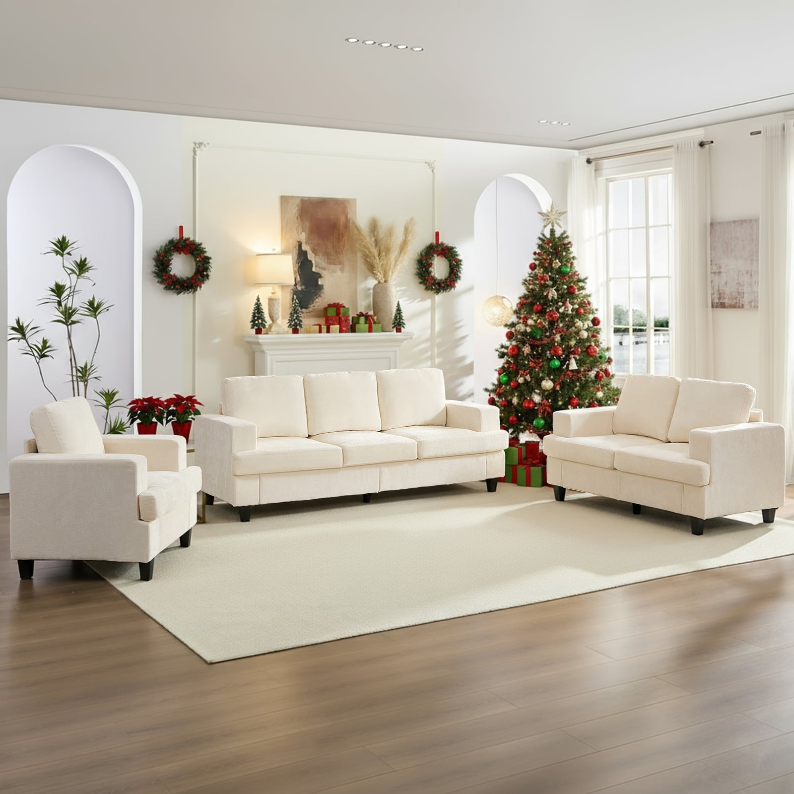 Mjkone 2-Piece Living Room Furniture Sets, Chenille Couch and Loveseat Set, Modern Sectional Sofa Sets for Living Room, Apartment,