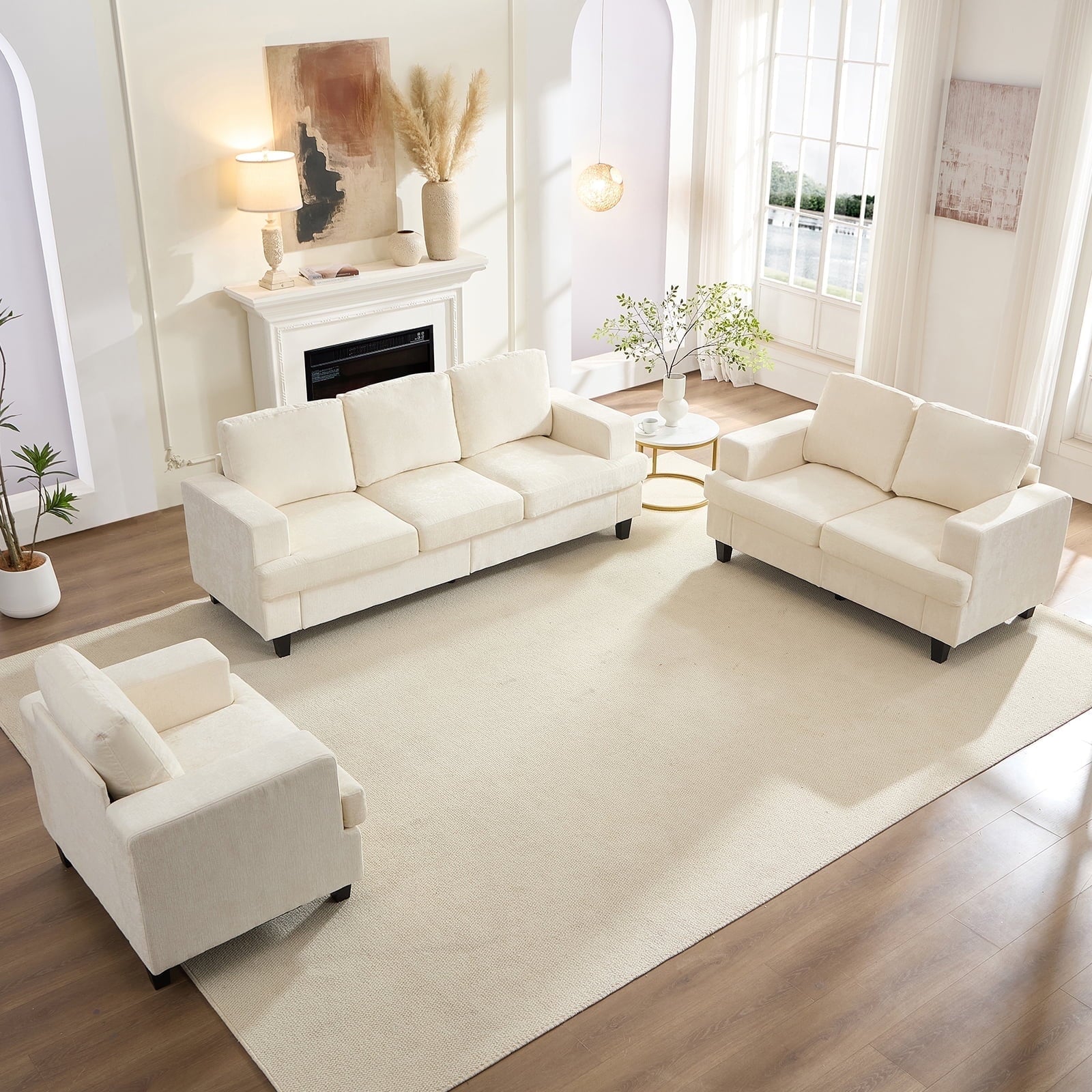 Mjkone 2-Piece Living Room Furniture Sets, Chenille Couch and Loveseat Set, Modern Sectional Sofa Sets for Living Room, Apartment, 3-Seater + Loveseat,