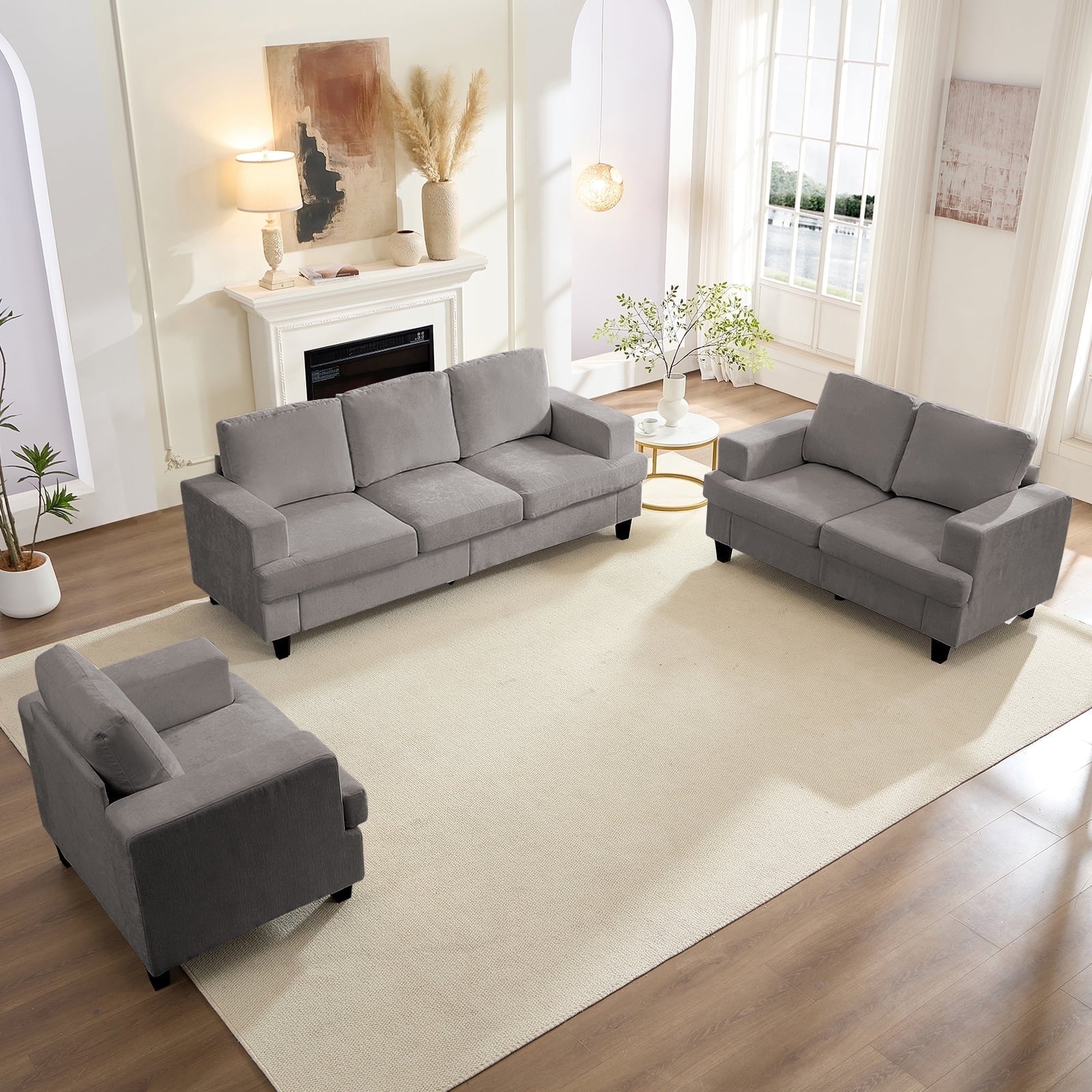 Mjkone 2-Piece Living Room Furniture Sets, Chenille Couch and Loveseat Set, Modern Sectional Sofa Sets for Living Room, Apartment, 3-Seater + Loveseat,