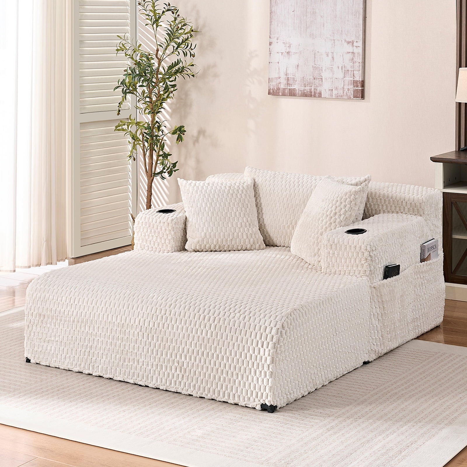 Mjkone Oversized Chaise Lounge Chair Indoor,Corduroy Upholstered Cloud Sleeper Sofa,Deep Seat Sofa for Living Room/Bedroom,