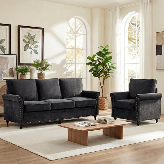 Mjkone Chenille Sectional Sofa Sets,3 Pieces Living Room Furniture Sets,Couch Sets for Living Room,3-Seater + Loveseat + Armchair