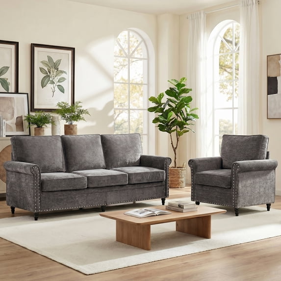 Mjkone Chenille Sectional Sofa Sets,3 Pieces Living Room Furniture Sets,Couch Sets for Living Room,3-Seater + Loveseat + Armchair