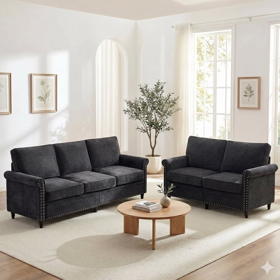 Mjkone Chenille Sectional Sofa Sets, 2-Piece Living Room Furniture Sets,Couch and Loveseat Sofa Set for Living Room,3-Seater + Loveseat,