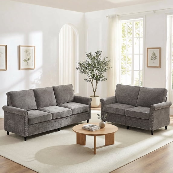 Mjkone Chenille Sectional Sofa Sets, 2-Piece Living Room Furniture Sets,Couch and Loveseat Sofa Set for Living Room,3-Seater + Loveseat,