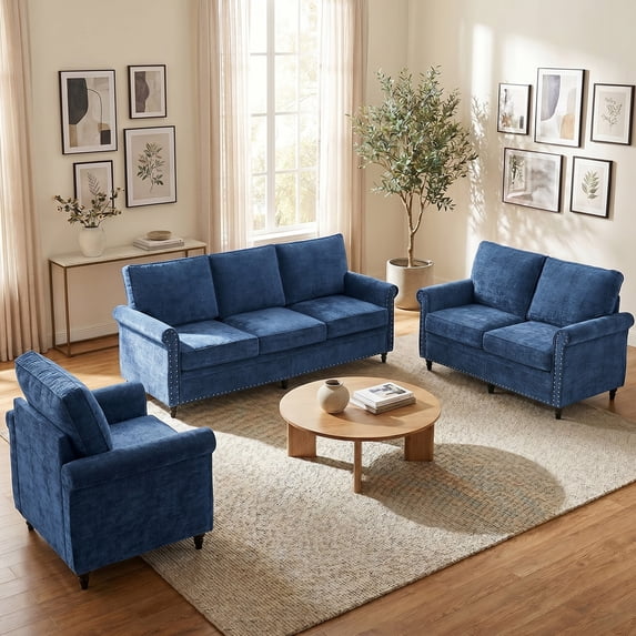 Mjkone Chenille Sectional Sofa Sets,3 Pieces Living Room Furniture Sets,Couch Sets for Living Room,3-Seater + Loveseat + Armchair