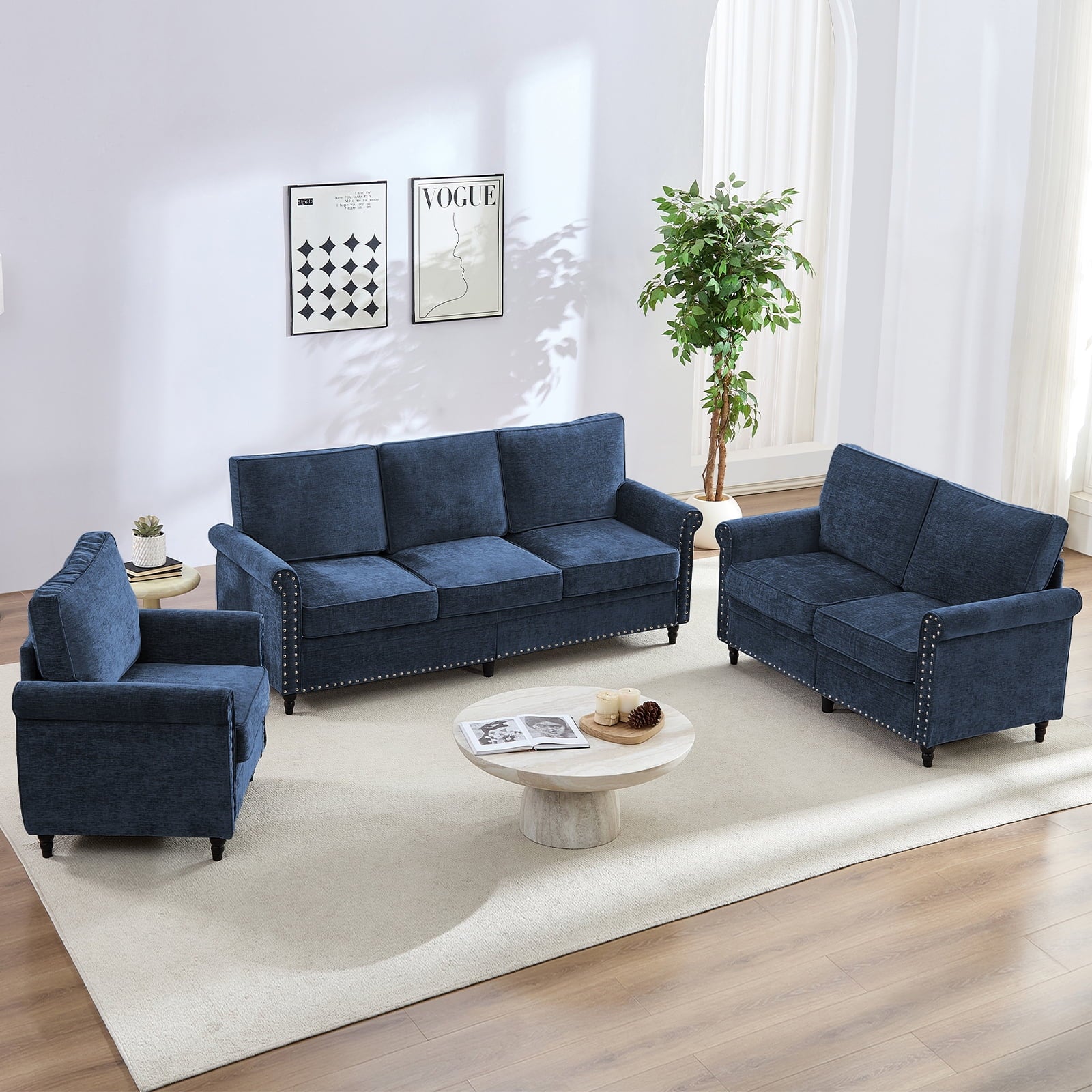 Mjkone Chenille Sectional Sofa Sets, 2-Piece Living Room Furniture Sets,Couch and Loveseat Sofa Set for Living Room,3-Seater + Loveseat,