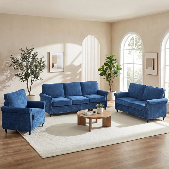 Mjkone Chenille Sectional Sofa Sets, 2-Piece Living Room Furniture Sets,Couch and Loveseat Sofa Set for Living Room,3-Seater + Loveseat,