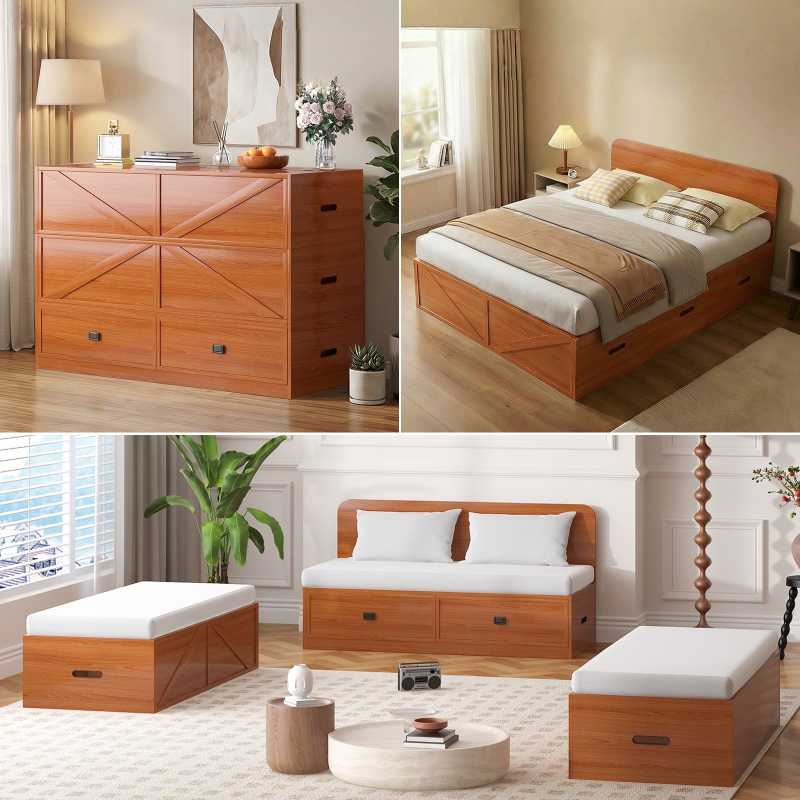 Mjkone Full Murphy Bed with Mattress Included,Murphy Cabinet Bed with Storage Drawers,Multifunctional Cabinet Beds for Living Room/Bedroom,