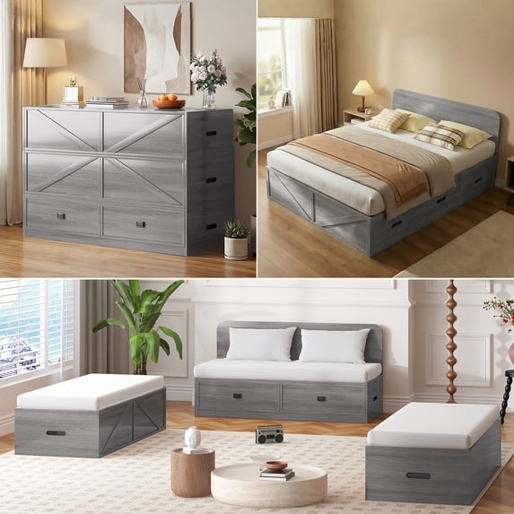 Mjkone Full Murphy Bed with Mattress Included,Murphy Cabinet Bed with Storage Drawers,Multifunctional Cabinet Beds for Living Room/Bedroom