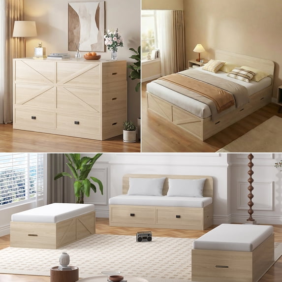 Mjkone Full Murphy Bed with Mattress Included,Murphy Cabinet Bed with Storage Drawers,Multifunctional Cabinet Beds for Living Room/Bedroom