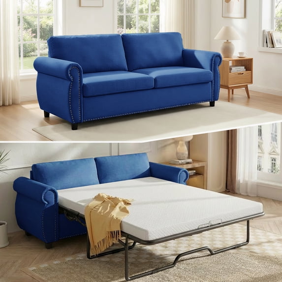 Mjkone Queen Size Convertible Pull Out Sleeper Sofa Bed with Mattress for Living Room, Apartment or Office