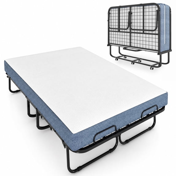 Mjkone Full Size Folding Bed with Mattress,Rollaway Bed for Adults,Foldable Rollaway Bed with Wheels for Bedroom/Guest Room