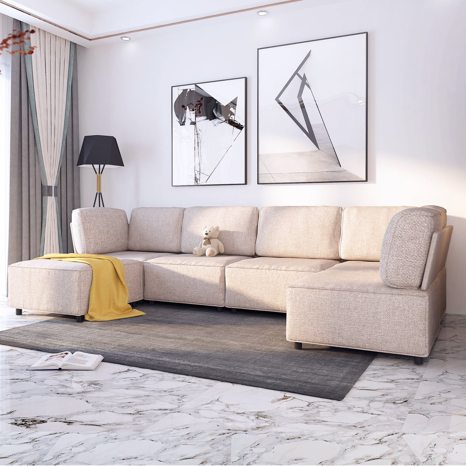 Mjkone Modular Sectional Sofa,Linen U/L-Shaped Couches and Sofas Sectional for Living Room,Living Room Furniture Sets,