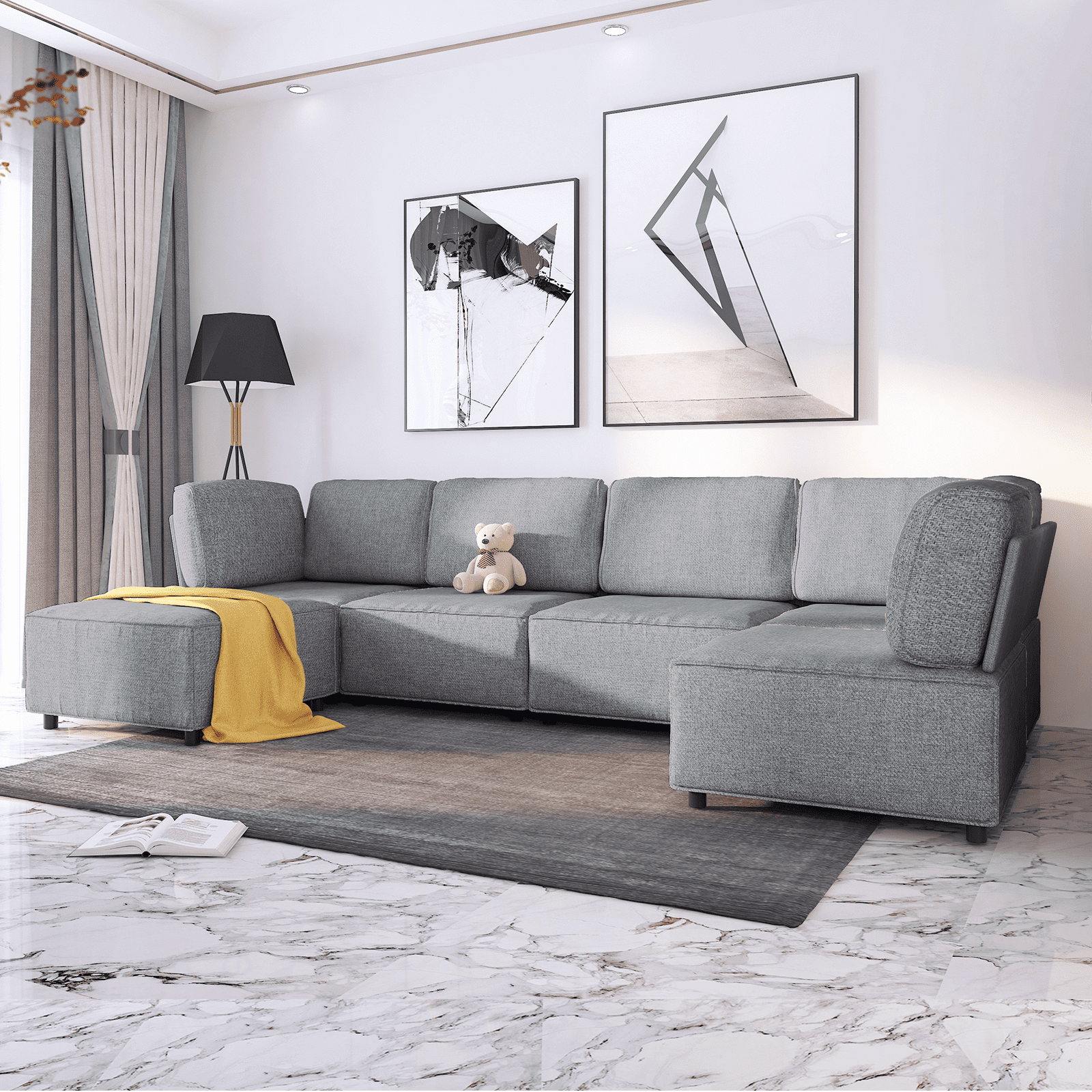 Mjkone Modular Sectional Sofa,Linen U/L-Shaped Couches and Sofas Sectional for Living Room,Living Room Furniture Sets,