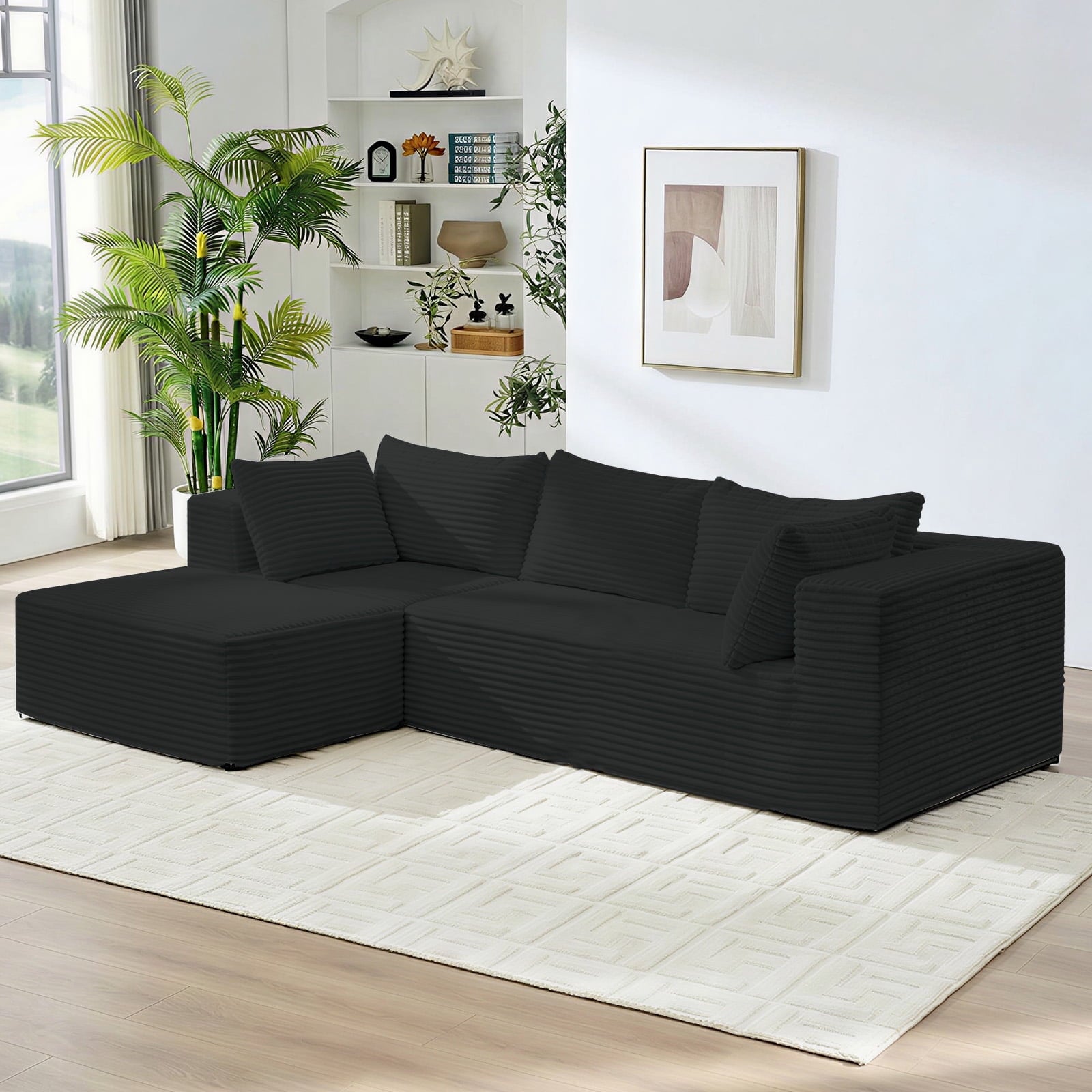 Mjkone Modular Sectional Sofa with Chaise,Corduroy L-Shaped Cloud Couch,Oversized Sleeper Couches for Living Room