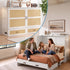 Mjkone Murphy Bed Queen with Mattress,Murphy Cabinet Bed with Rattan Panel and Charging Station,Multifunctional Storage Cabinet Beds for Bedroom