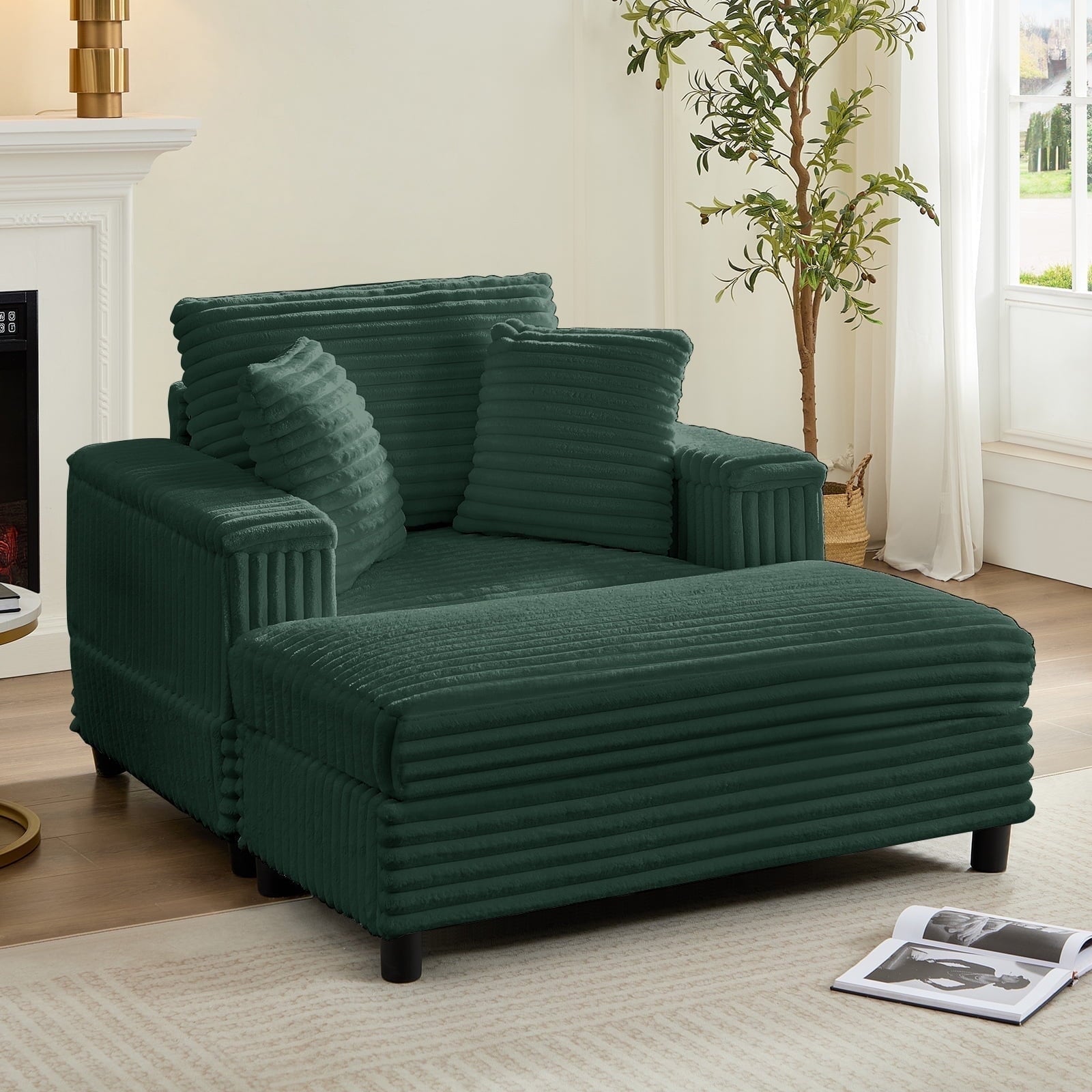 Mjkone Oversized Accent Chair with Ottoman for Living Room, Single Indoor Lounge Sofa Armchair with Storage Armrests and Ottoman,