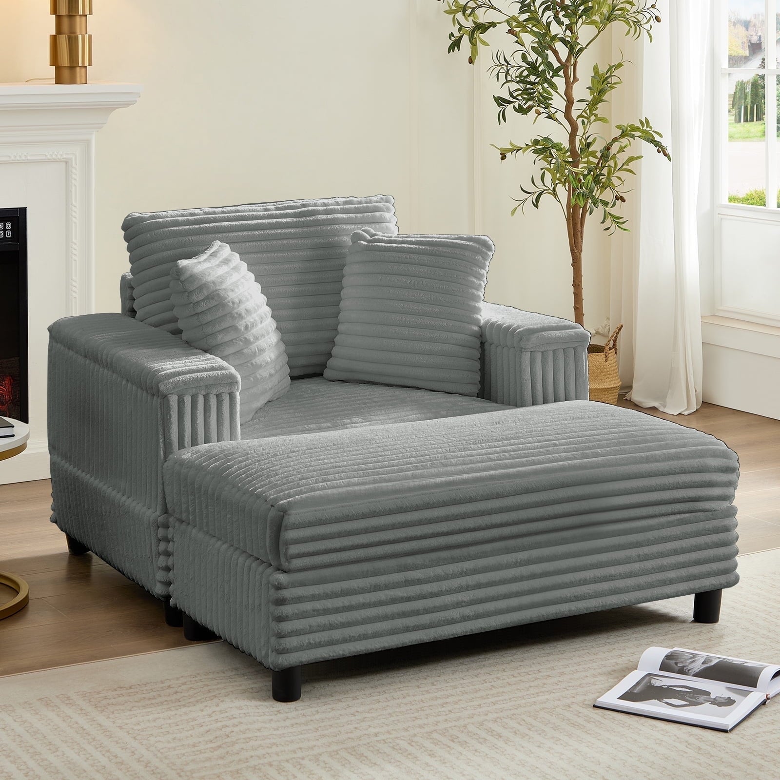 Mjkone Oversized Accent Chair with Ottoman for Living Room, Single Indoor Lounge Sofa Armchair with Storage Armrests,