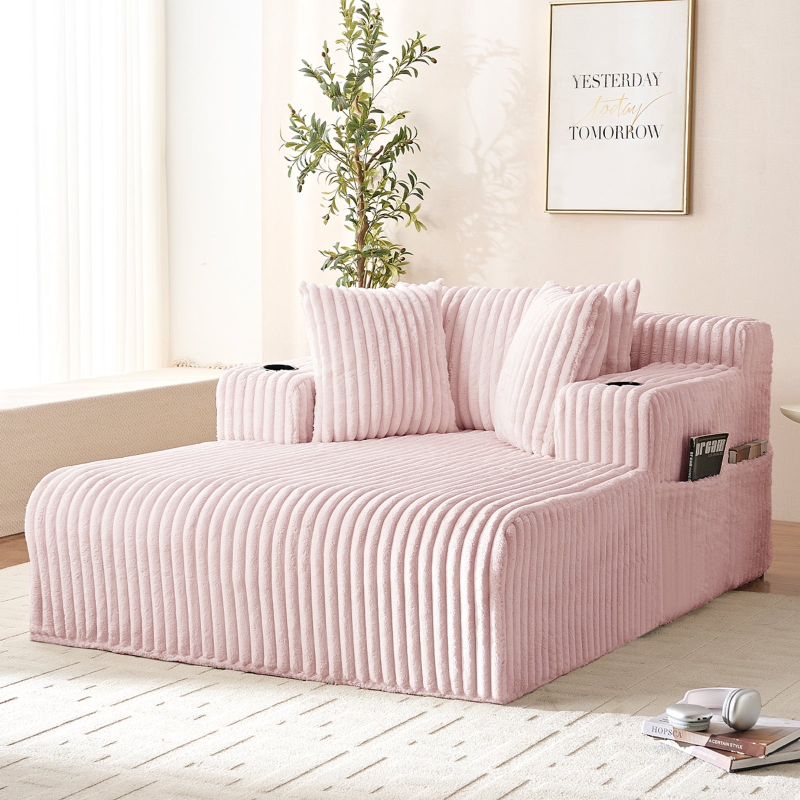 Mjkone Oversized Chaise Lounge Chair Indoor,Corduroy Upholstered Cloud Sleeper Sofa,Deep Seat Sofa for Living Room/Bedroom,