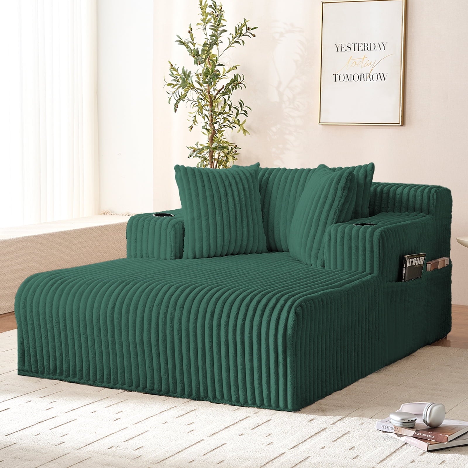 Mjkone Oversized Chaise Lounge Chair Indoor,Corduroy Upholstered Cloud Sleeper Sofa,Deep Seat Sofa for Living Room/Bedroom,