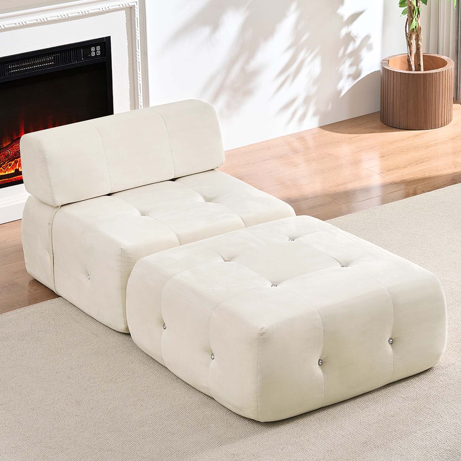 Mjkone L-Shaped Modular Sectional Sofa,Velvet Cloud Couch with Ottoman, Boneless Sectionals for Living Room,No Assembly Required