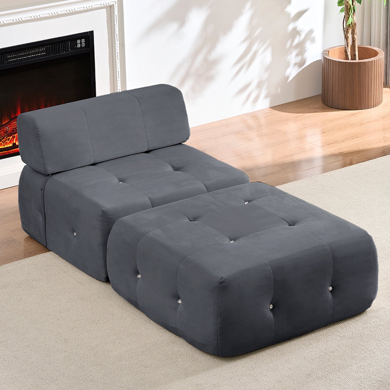 Mjkone L-Shaped Modular Sectional Sofa,Velvet Cloud Couch with Ottoman, Boneless Sectionals for Living Room,No Assembly Required