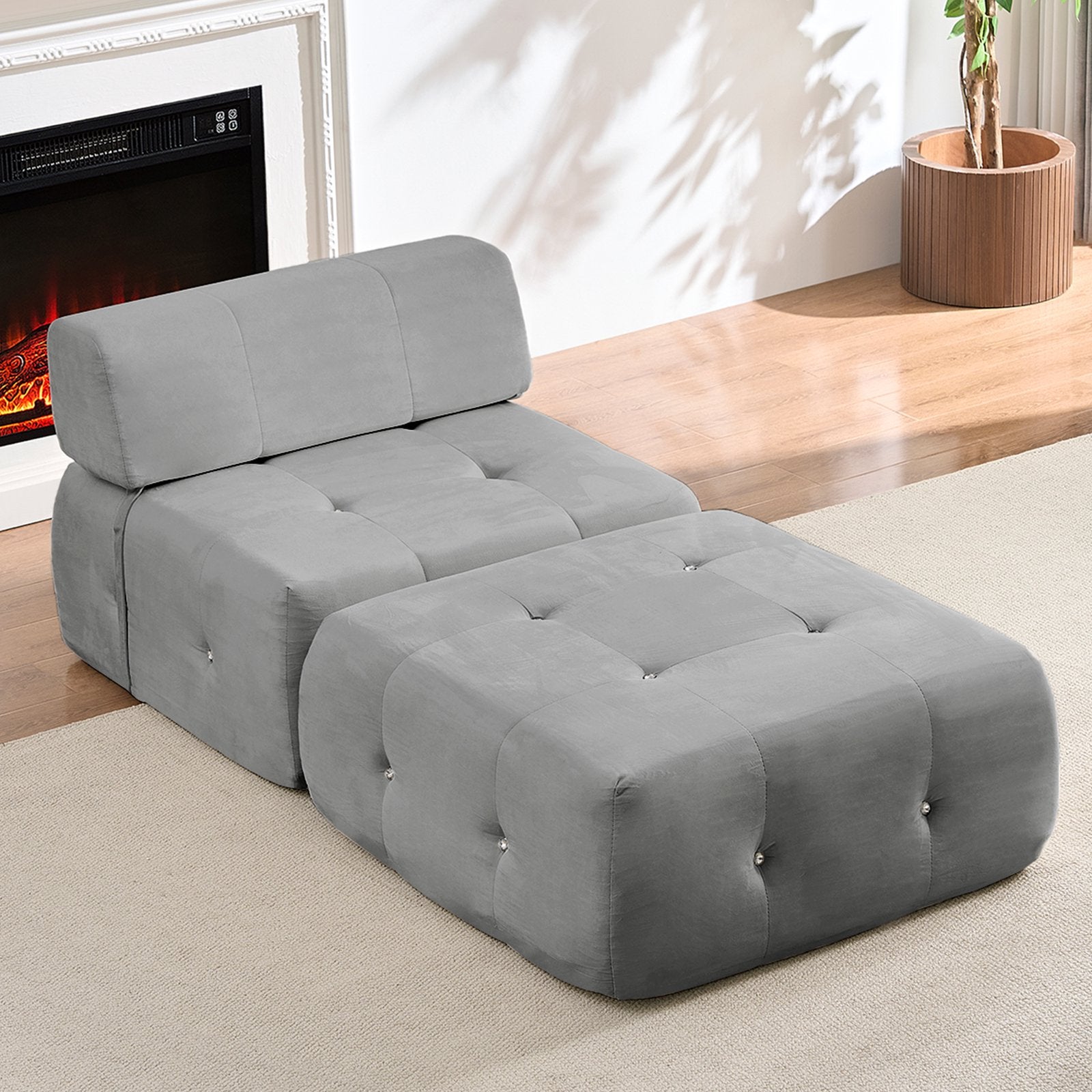 Mjkone L-Shaped Modular Sectional Sofa,Velvet Cloud Couch with Ottoman, Boneless Sectionals for Living Room,No Assembly Required