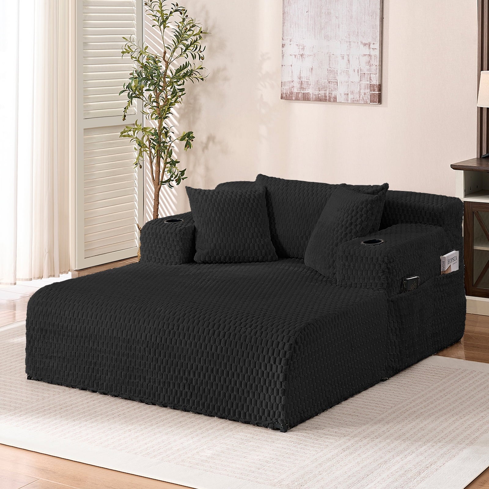 Mjkone Oversized Chaise Lounge Chair Indoor,Corduroy Upholstered Cloud Sleeper Sofa,Deep Seat Sofa for Living Room/Bedroom,