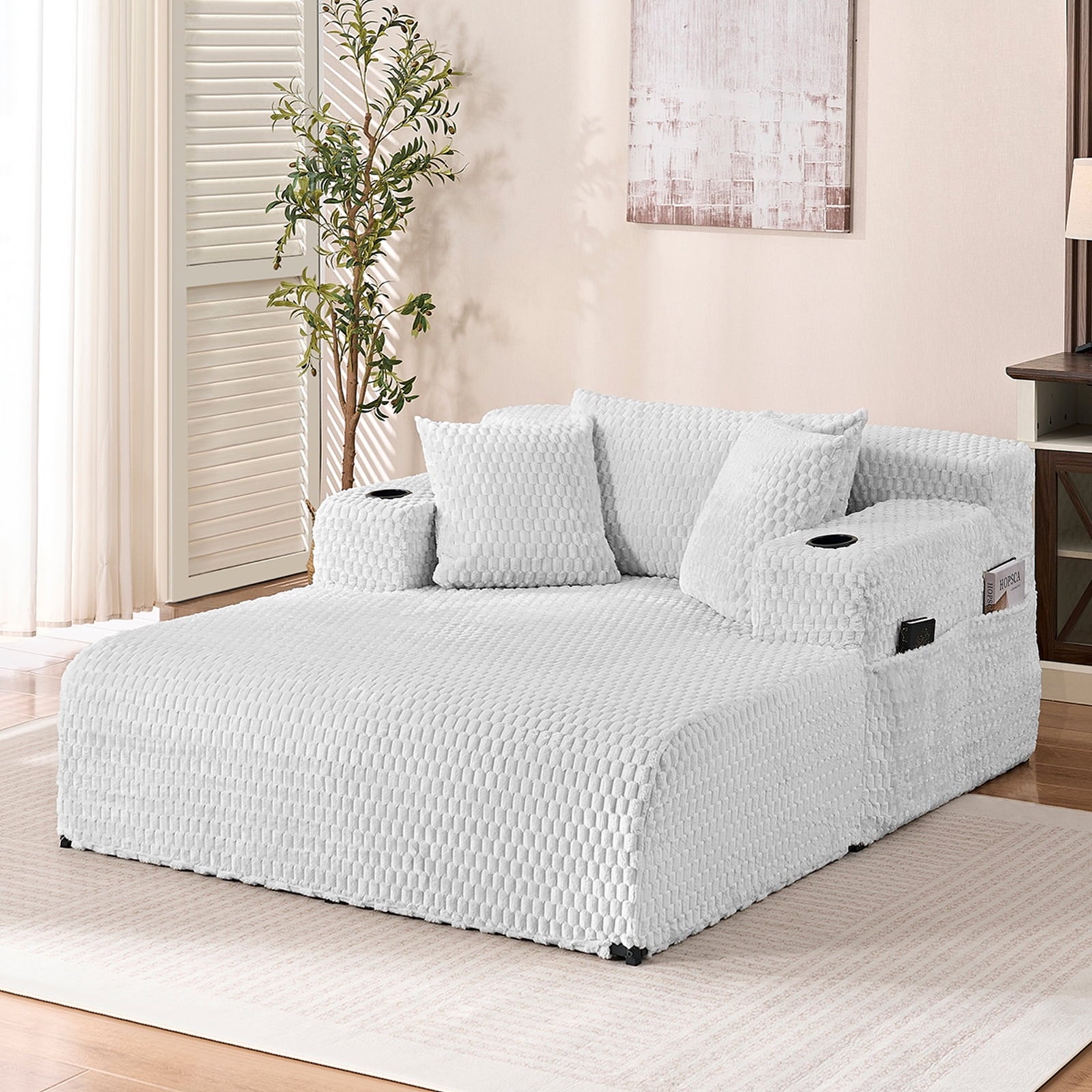 Mjkone Oversized Chaise Lounge Chair Indoor,Corduroy Upholstered Cloud Sleeper Sofa,Deep Seat Sofa for Living Room/Bedroom,