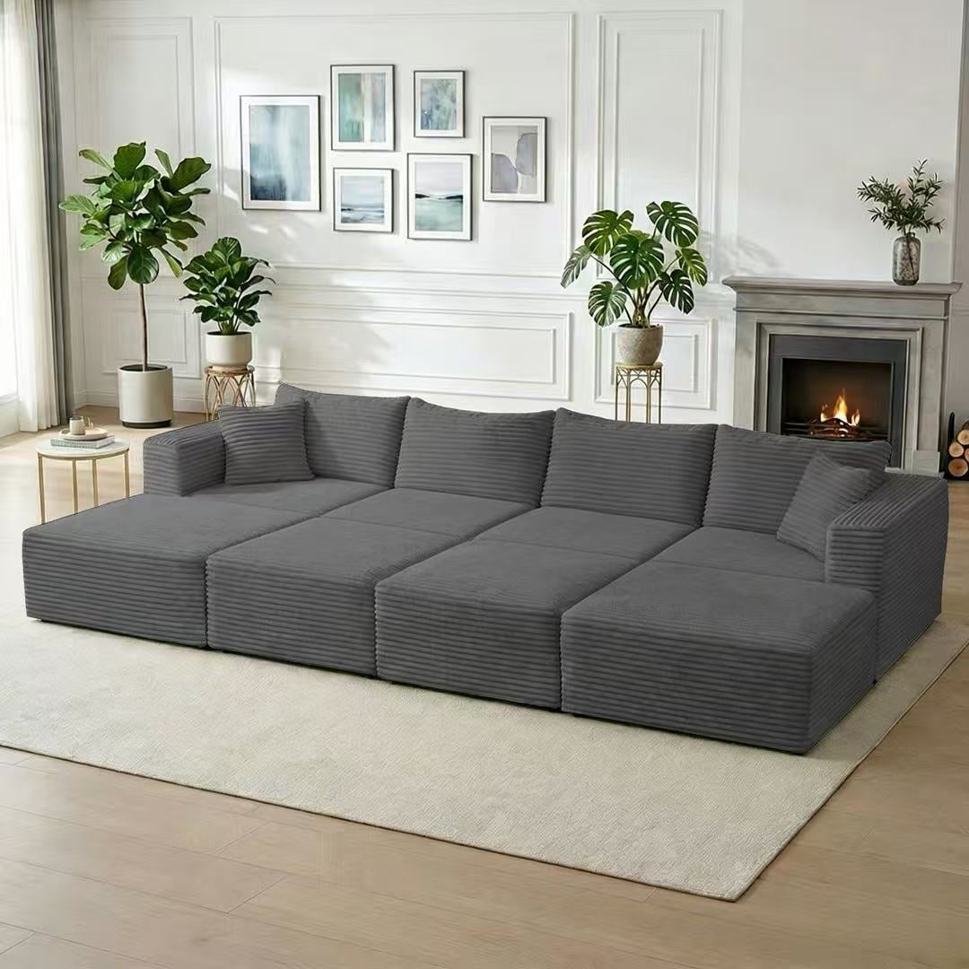 Mjkone 117" Modular Sectional Sofa,Oversized L Shaped Cloud Sectional Couch,Corduroy 4 Seater Couches and Sofas for Living Room,