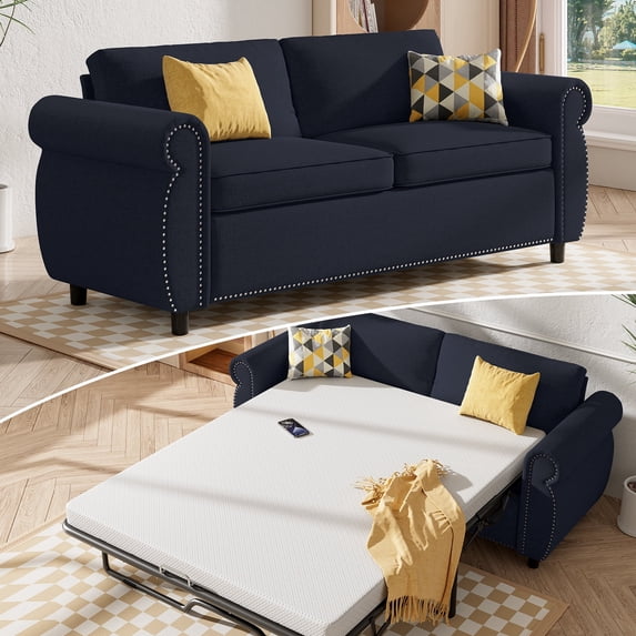 Mjkone Queen Size Convertible Pull Out Sleeper Sofa Bed with Mattress for Living Room, Apartment or Office